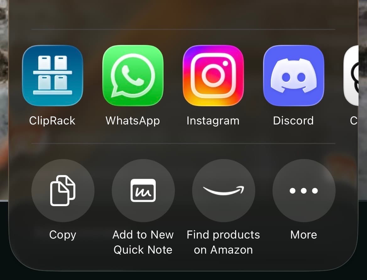 ClipRack share sheet
